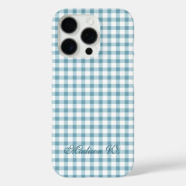Funda iPhone 16 Pro Mono Patrón de Gingham Azul Polvoriento Lindo