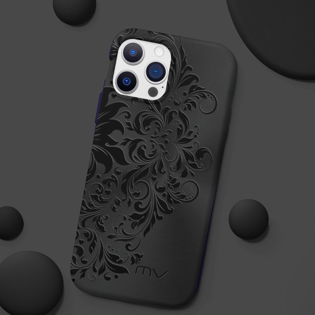 Funda iPhone 16 Pro Monocromático Tema Metálico Negro y Negro Swirl (Subido por el creador)