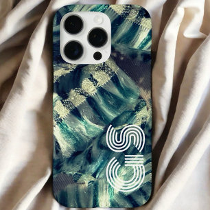 Funda iPhone 16 Pro Monograma azul turquesa crema raya náutico abstrac
