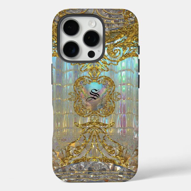 Funda iPhone 16 Pro Monograma barroco elegante de Morshnette (Reverso )