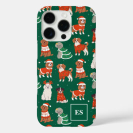 Funda iPhone 16 Pro Monograma Chica personalizado de perros Navidades 