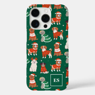 Funda iPhone 16 Pro Monograma Chica personalizado de perros Navidades 