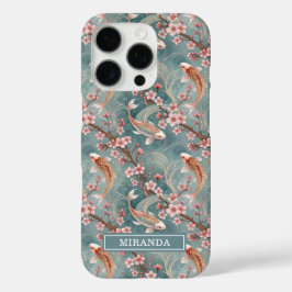 Funda iPhone 16 Pro Monograma con patrón de pez koi de Sakura japonesa