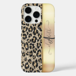 Funda iPhone 16 Pro Monograma de bronce negro patrón leopardo
