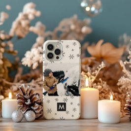 Funda iPhone 16 Pro Monograma de copos de Navidad con foto personaliza
