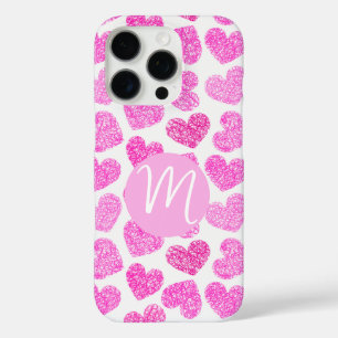 Funda iPhone 16 Pro Monograma de El día de San Valentín cardíaco rosad