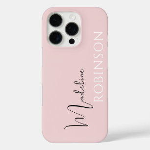 Funda iPhone 16 Pro Monograma de escritura moderna Minimalista rosa de