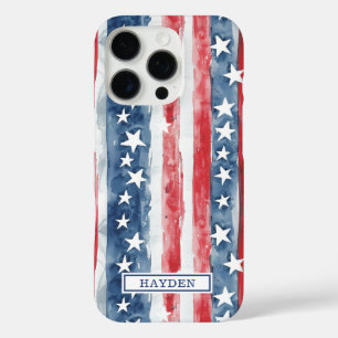 Funda iPhone 16 Pro Monograma de Estrellas y Franjas Patrióticas en Ac