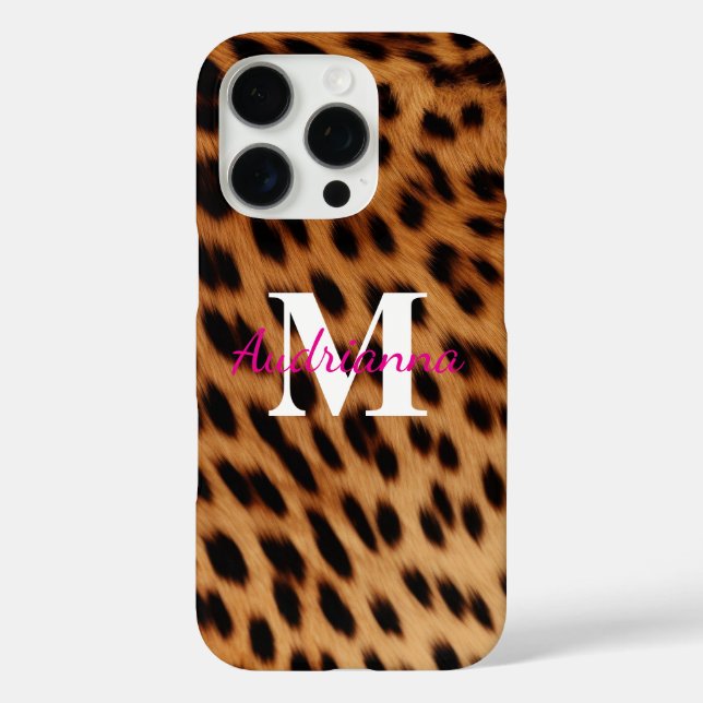 Funda iPhone 16 Pro Monograma de impresión de animales leopardos (Reverso )