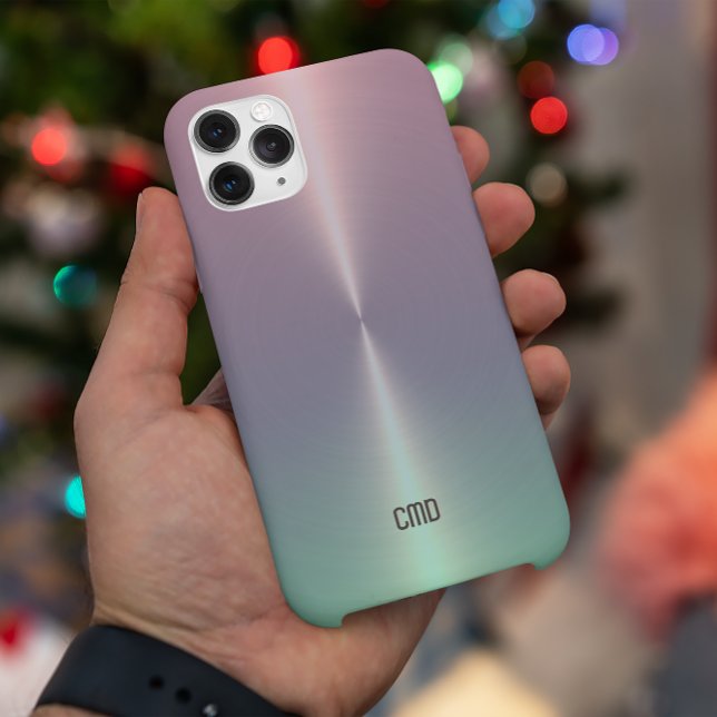 Funda iPhone 16 Pro Monograma de ocmbre metálico verde rosa (Subido por el creador)