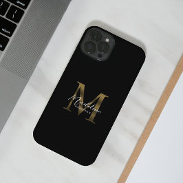 Funda iPhone 16 Pro Monograma de oro negro metálico con guión de estil