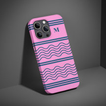 Monograma de patrón de franjas onduladas azul y ro