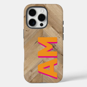 Funda iPhone 16 Pro Monograma de Sombra de Rosa Naranja Rústica con Te