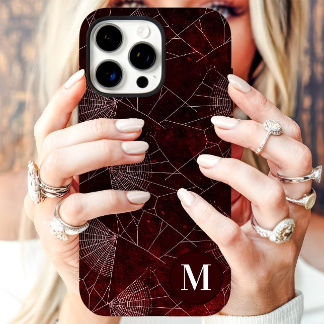 Funda iPhone 16 Pro Monograma de Telaraña Rojo Oscuro (Subido por el creador)