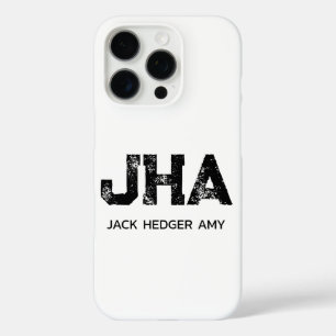 FUNDA iPhone 16 PRO MONOGRAMA DE TRES LETRAS NEGRO MINIMALISTA NOMBRE 