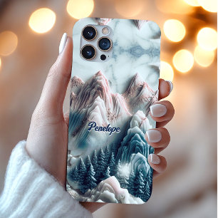 Funda iPhone 16 Pro Monograma elegante de cerros azules
