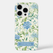 Monograma floral de acuarela azul