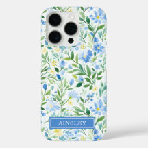 Monograma Floral de Acuarela Azul