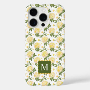 Funda iPhone 16 Pro Monograma floral elegante de hidragea amarilla