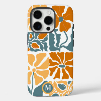 Funda iPhone 16 Pro Monograma Floral Retro Abstracto Personalizado