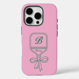 Funda iPhone 16 Pro Monograma Green Bow Pickleball Paddle Rosa