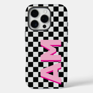 Funda iPhone 16 Pro Monograma Inicial Cuadrícula Sombra Rosa Moderna 