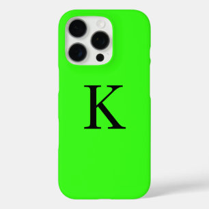 Funda iPhone 16 Pro Monograma inicial Neón verde color sólido moda