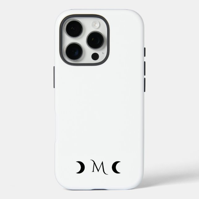 Funda iPhone 16 Pro Monograma moderno de luna creciente negro y blanco (Reverso )