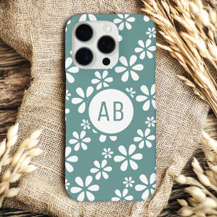 Funda iPhone 16 Pro Monograma Moderno Patrón Floral Giral Personalizad