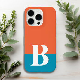 Funda iPhone 16 Pro Monograma Monogramado Simple Moderno Naranja Azul