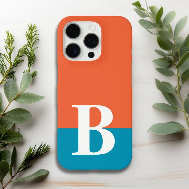 Funda iPhone 16 Pro Monograma Monogramado Simple Moderno Naranja Azul (Subido por el creador)