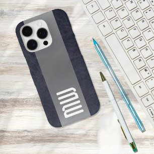 Funda iPhone 16 Pro Monograma Negrita Franja de Metal de Cuero Genial