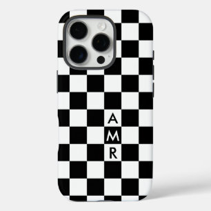 Funda iPhone 16 Pro Monograma Patrón blanco negro revisado
