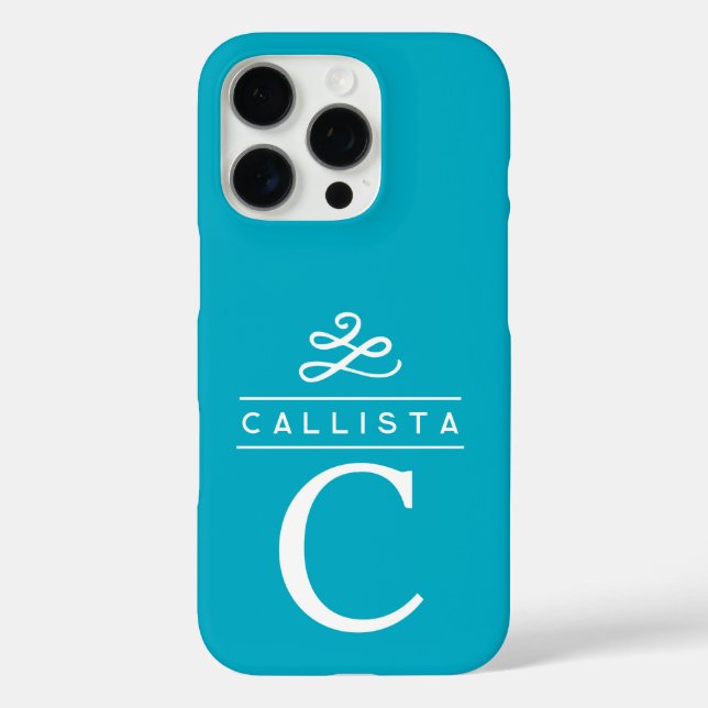 Funda iPhone 16 Pro Monograma Personalizado turquesa elegante Minimali (Reverso )