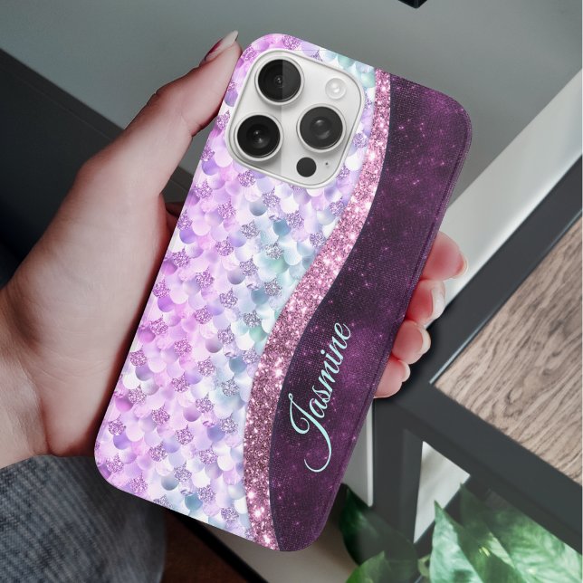 Funda iPhone 16 Pro Monograma purpurina de imitación de plata rosa de  (Subido por el creador)