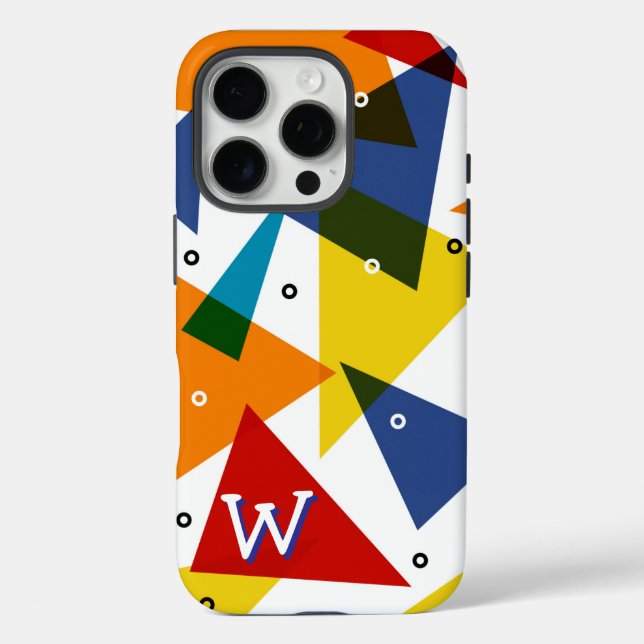 Funda iPhone 16 Pro Monograma Resumen de Triángulos Modernos (Reverso )