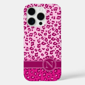 Funda iPhone 16 Pro Monograma rosa de impresión animal leopardo
