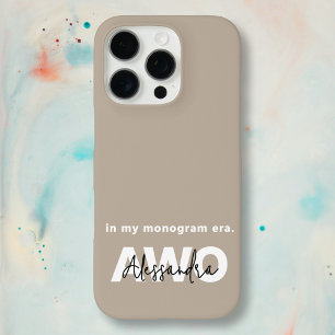 Funda iPhone 16 Pro Monograma Taupe Tan Beige Blanco Negro Mínimo