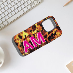 Funda iPhone 16 Pro Monogramado rosado trendy Tortoiseshell