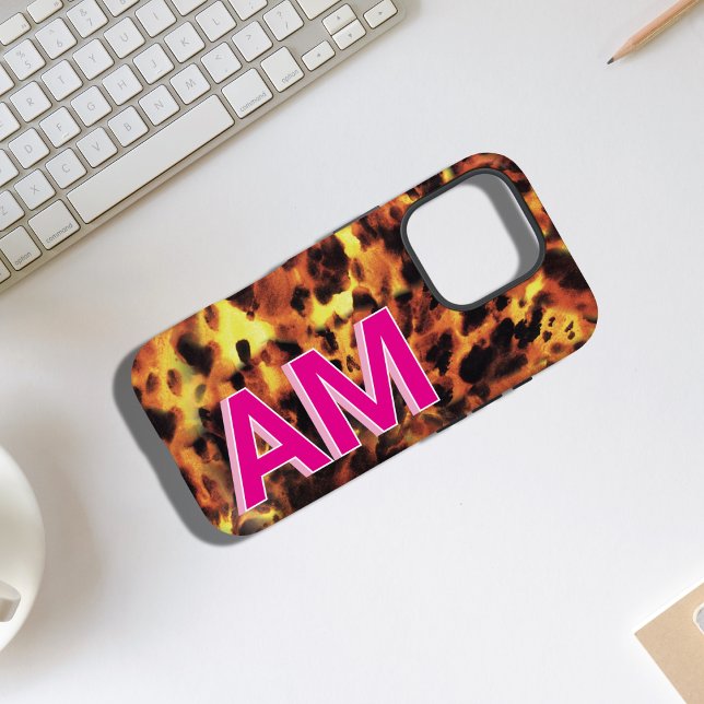 Funda iPhone 16 Pro Monogramado rosado trendy Tortoiseshell (Subido por el creador)