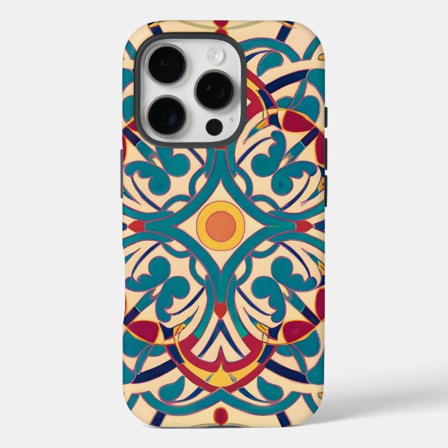 Funda iPhone 16 Pro Mosaico andaluz mínimo, Mandala-Pattern (Reverso )