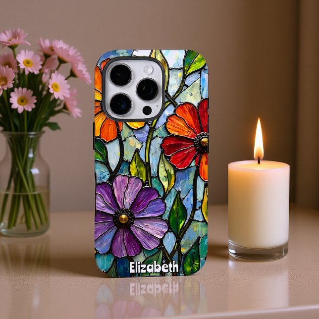 Funda iPhone 16 Pro Mosaico floral de vidrio Vivid Sed (Subido por el creador)