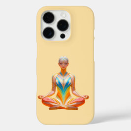 Funda iPhone 16 Pro Mujer meditativa contra fondo amarillo pastel