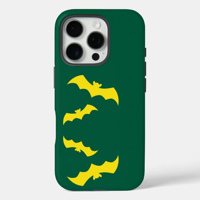 Funda iPhone 16 Pro Murciélagos amarillos voladores de Halloween (Reverso )