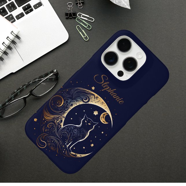 Funda iPhone 16 Pro Mystical Cat Crescent Moon - Custom Celestial Gift (Subido por el creador)