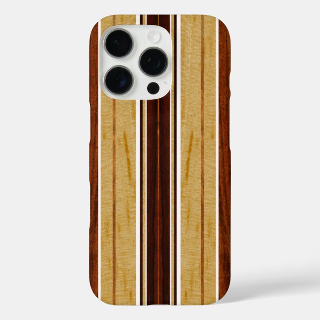 Funda iPhone 16 Pro Nalu Hou Faux Koa Wood Surfboard White (Reverso )