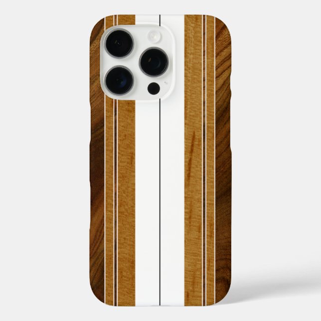 Funda iPhone 16 Pro Nalu Mua Faux Koa Wood Surfboard White (Reverso )