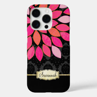 Funda iPhone 16 Pro Naranja Coral Rosa Negro Dorado Floral