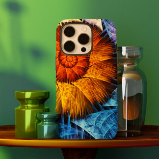 Funda iPhone 16 Pro Naranja floral Azul amarillo abstracto arte
