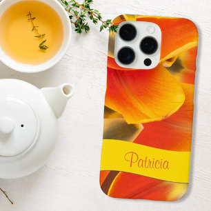 Funda iPhone 16 Pro Naranja Floral Tulip Flower Petals Nombre personal